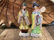 VTG Set of 2  Asian Figurines Made In Japan, Hand Painted, 6” Tall  Man Woman picture