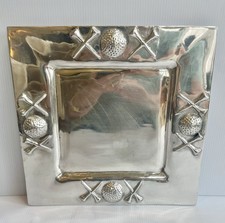 Vintage Pewter Golf Serving Platter  12”X 12” Square Tees/Ball Mexico Rare picture