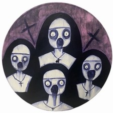Original painting NUNS Ghosts Creepy choir Gothic Art Vinyl Record #1 Oddity picture