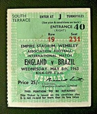 1963 TICKET - ENGLAND V BRAZIL INTERNATIONAL SOCCER MATCH WEMBLEY STADIUM picture