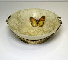 Vintage Mid Century Modern Fiberglass Butterfly Bowl Dish Brass Base Retro Decor picture