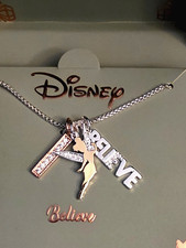 DISNEY TINKER BELL BELIEVE Fine Silver Plated Charm Necklace NEW picture