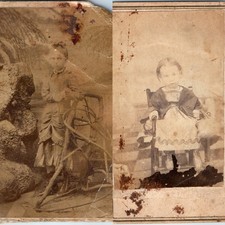 x2 LOT c1860s-70s Maquoketa IA CDV Photos Mrs Harvey Girl Female Photographer picture