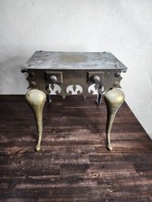 Large Antique Heavy Brass Footman Fireplace Trivet Kettle Stand, 19th Century picture