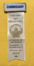 Vintage 1965 Lyndon B Johnson Inauguration COMMISSARY Badge Ribbon Pin LBJ Y245 picture