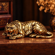 Mini Vintage Brass Retro Tiger Statue Ornament Animal Collectible Tiger GIFT picture