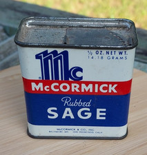Old Empty Advertising Spice Tin McCormick Bee Brand Baltimore MD Rubbed Sage picture