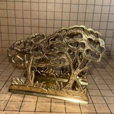 Vintage Mid Century Modern Brass Filigree Napkin Holder/Letter Holder/Tray picture