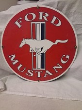 VINTAGE FORD MUSTANG PORCELAIN SIGN GAS AUTOMOBILE SERVICE MOTOR CO TUCKS DEALER picture