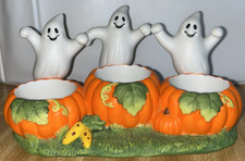 VTG PartyLite Ghost Trio Ceramic Tealight Candle Holder EUC Halloween picture
