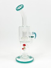12” Double Percolator Glass Bong – Blue Thick Water Pipe Hookah w/ 14mm Bowl picture