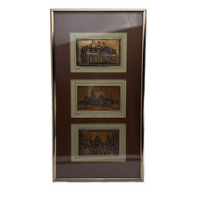 Echt Kupfer VTG W. Germany Copper Travel/Post Card Set of 3 in a Matted Framed picture