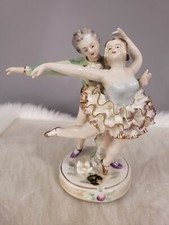 Antique Boy And Girl Dancing Lovers Couple Ballerina Ballet Figurine Porcelain picture