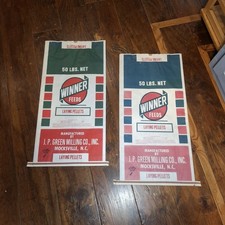 2 Vintage J.P. Green Winner Feeds 50lb Paper Feed Bag Sacks Mocksville NC Sign picture