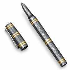 Handmade Damascus Steel & Brass Ballpoint Pen Slim Executive Pen with Gift Box picture
