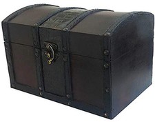 Wood and Leather Treasure Chest Box Decorative Storage Chest Box with Lock | picture
