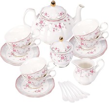 Vintage Pink Porcelain Tea Set for 6, Cup and Saucer Set, Tea Party Set for picture