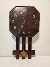 Antique Oak Wall Clock Arts & Crafts British Jerome 8-Day Striking Working w/Key picture