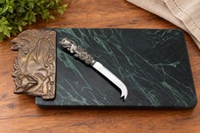 Vintage 1976 Arthur Court Brass Wolf Green Marble Cheese Board 14