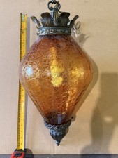 Vintage Large MCM amber Glass Hanging Swag Lamp w/diffuser 1960-70s 24” (60cm) picture