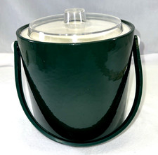 Vintage Kraftware Ice Bucket USA Insulated 3 Qt Forest Green Vinyl Barware picture