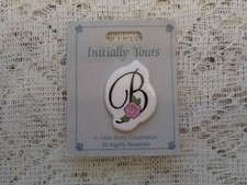 Letter B with Pink Rose, Vintage Initial Brooch Pin, 1980s Ceramic picture