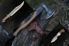 3pcs Handmade Viking Axe, Bowie Knife & Skinner Knife For Hunting & Camping picture