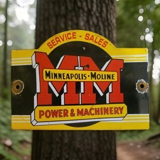 Vintage Minneapolis Moline Porcelain Sign Modern Machinery Tractors John Deere  picture
