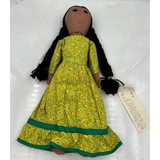 M Miller Native American Doll Eastern Cherokee Maiden Yellow Floral Dress 1880s picture