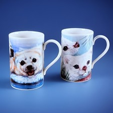 Natural Wonders Tim Knepp Arctic Seal & Ermine Mugs Scotland Stoneware Cup Set 2 picture