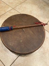 Taos NM Handmade Rawhide Hand Drum w/ Original Beater Buffalo Dreams 2012 picture
