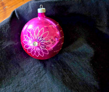 Vintage Austria Pink Silver W Glitter Glass Christmas Ornament picture