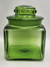 Vintage L.E. Smith Glass Small Green Square 4.75in Tall Canister With Lid picture