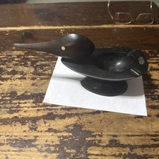 VTG ART DECO STYLE MCM WOODEN DUCK ASHTRAY DARKWOOD IRON WOOD, WALNUT  picture
