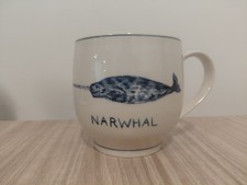 Anthropologie Molly Hatch Narwhal Coffee Mug Tea Cup Limited Edition RARE Cobalt picture