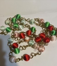 VTG 1950s 60s Silk Balls & Gold Tinsel Ring Christmas Garland 140” Rare Red Grew picture