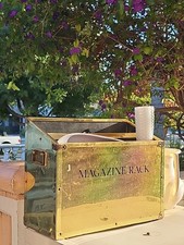 Vintage MCM Brass Magazine Rack Holder Hollywood Regency Style 18