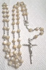 Vintage Sterling Silver MOP Mother Of Pearl Rosary Jesus Crown Of Thorns picture