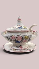 Mid Century Porcelain Floral Soup Tureen Set 4 Piece Ladle Underplate Vintage picture
