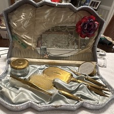 Queen Quality Vintage Vanity Set w/ Case, Mirror, Brush, Comb picture
