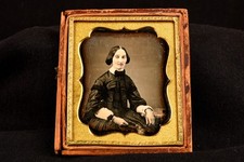 1850s Hand Tinted Daguerreotype Woman Pink Cheeks 1/2 Floral Case 1/6 Plate V39 picture