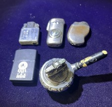 Vintage Lighter Lot 5pc Pipe Table Lighter Compass Advertising Flip Top Novelty picture