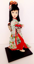 Vintage Japanese Silk-Skinned Geisha Doll w/Blue Kimono, 14.5 inches picture