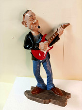 Whimsical Standing Guitarist Statue Figurine - Hand Painted Resin picture