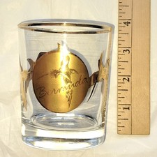 Vintage Bermuda Souvenir Rocks Glass Gold Tropical Bird Cocktail Tumbler Barware picture