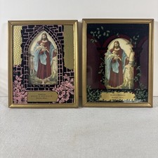 2 Vintage Jesus Framed  Advertising Calendar Good Shepherd Lambs Sheep 1952 1953 picture