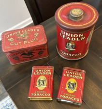 Vintage Union Leader Eagle Pocket Tobacco Tin 4 Different Tin Trial Package RARE picture