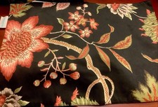 (1) WAVERLY~Black Floral Jacobean Print Placemat~w/Striped Back~100% Cotton~NICE picture