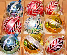Lot VTG Glass Glitter Stencil FLOWER Pictured BALL Christmas Ornaments Brazil picture