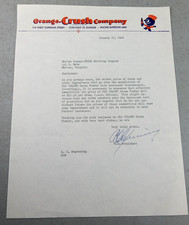 Original 1948 ORANGE CRUSH Letterhead Letter Marion Bottling Co. Signed By VP  picture